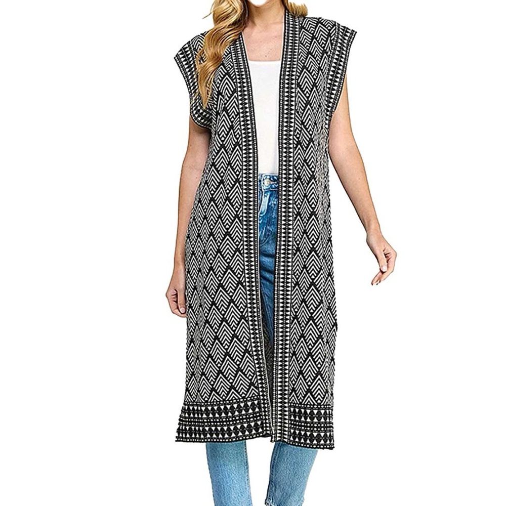 ‘See & Be Seen’ Lavish Jacquard Tapestried Long Open Cardigan/Sweater/Vest Set - Picture 3 of 13